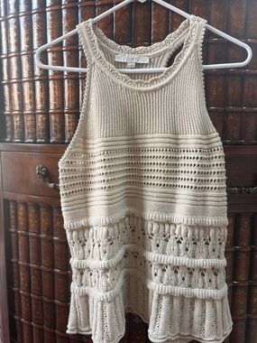 LOFT Beige Crochet Tank with Ladder Stitch Details